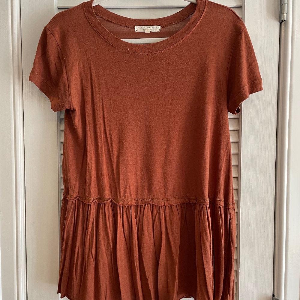 Rust Orange Peplum / Baby Doll Style T-Shirt